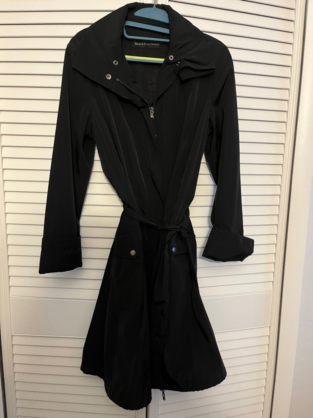 Dana Buchman Black Long-Sleeve Tie-Waist Trench Coat